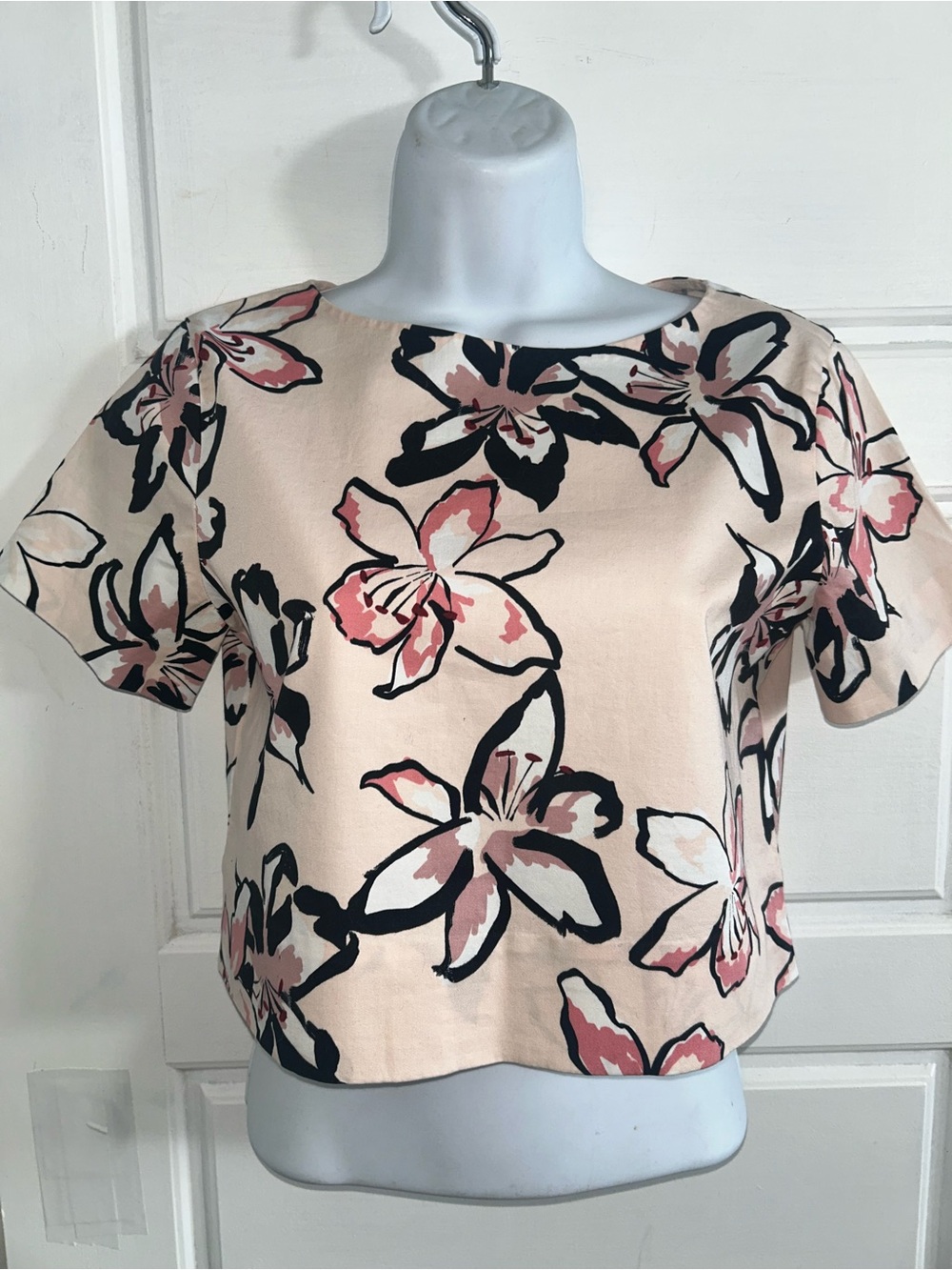 Kate Spade Tiger Lilly Floral Cotton Crop Top XS Pink Black